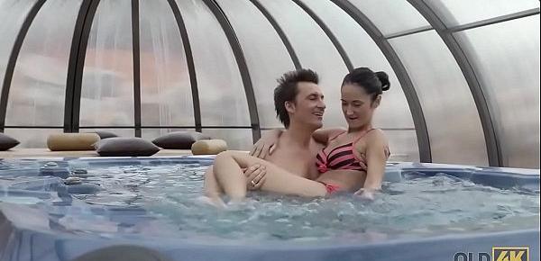  OLD4K. Older lover invites gentle girl to his house with jacuzzi